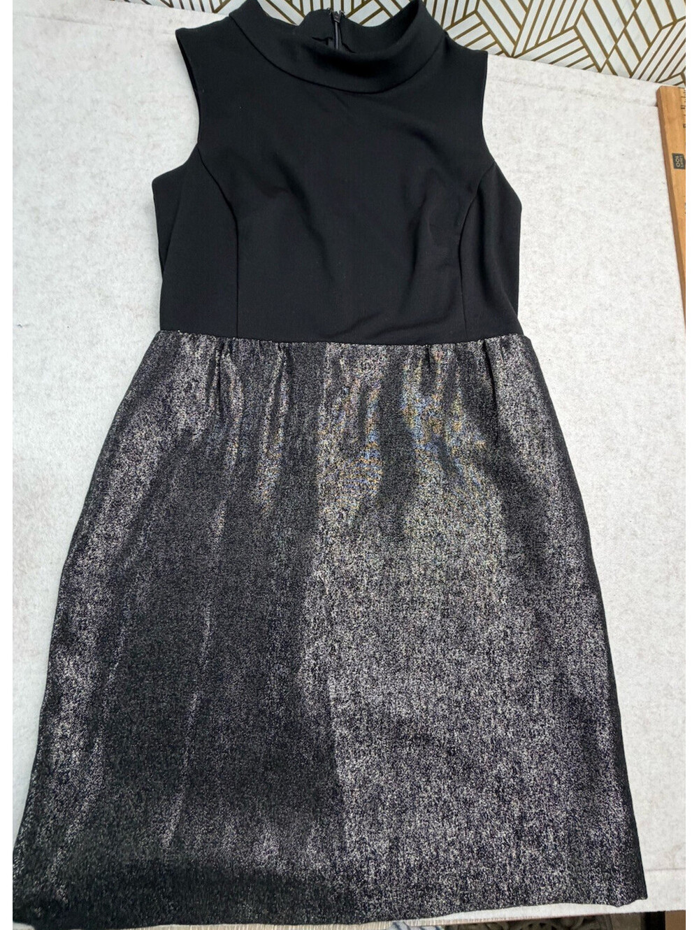Halogen Black Silver Metallic Dress Mock Neck Sleeveless Back Zip Party Size 4